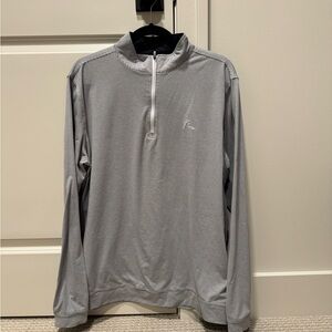 Rhoback White and Gray Striped Quarter-Zip